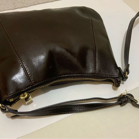 Monsac Purse Dark Brown Patent Shiny leather shoulder bag small - Picture 6 of 13